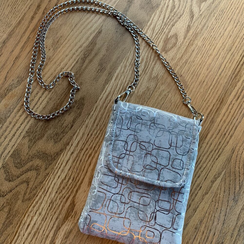 Handcrafted Grey/Silver Modern Metallic Crossbody Bag -  NEW